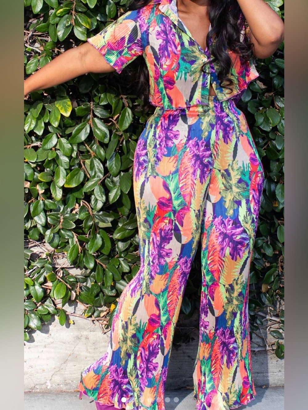 Mabell Multicolor Pant Set w/ Crop Top